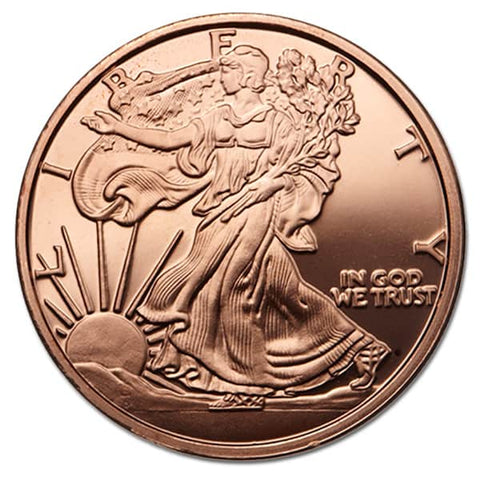 x 3 Copper Walking Liberty Round - 1 AVDP Oz, .999 Pure Copper