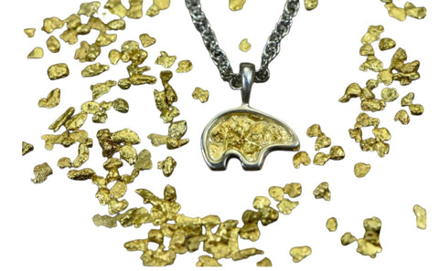 GOLD NUGGET PENDANT BEAR WITH STERLING SILVER