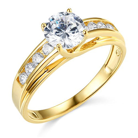 TWJC 14k Yellow Gold Solid Wedding Engagement Ring - Size 9