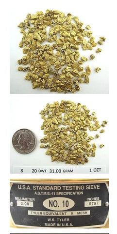 ALASKAN YUKON GOLD RUSH NUGGETS  MESH 12-20, 1 TROY OZ/31.1 GRAMS