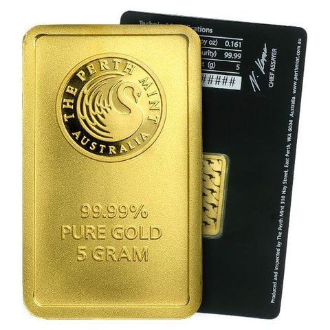 5 GRAM GOLD PERTH BAR .9999% GENUINE GOLD